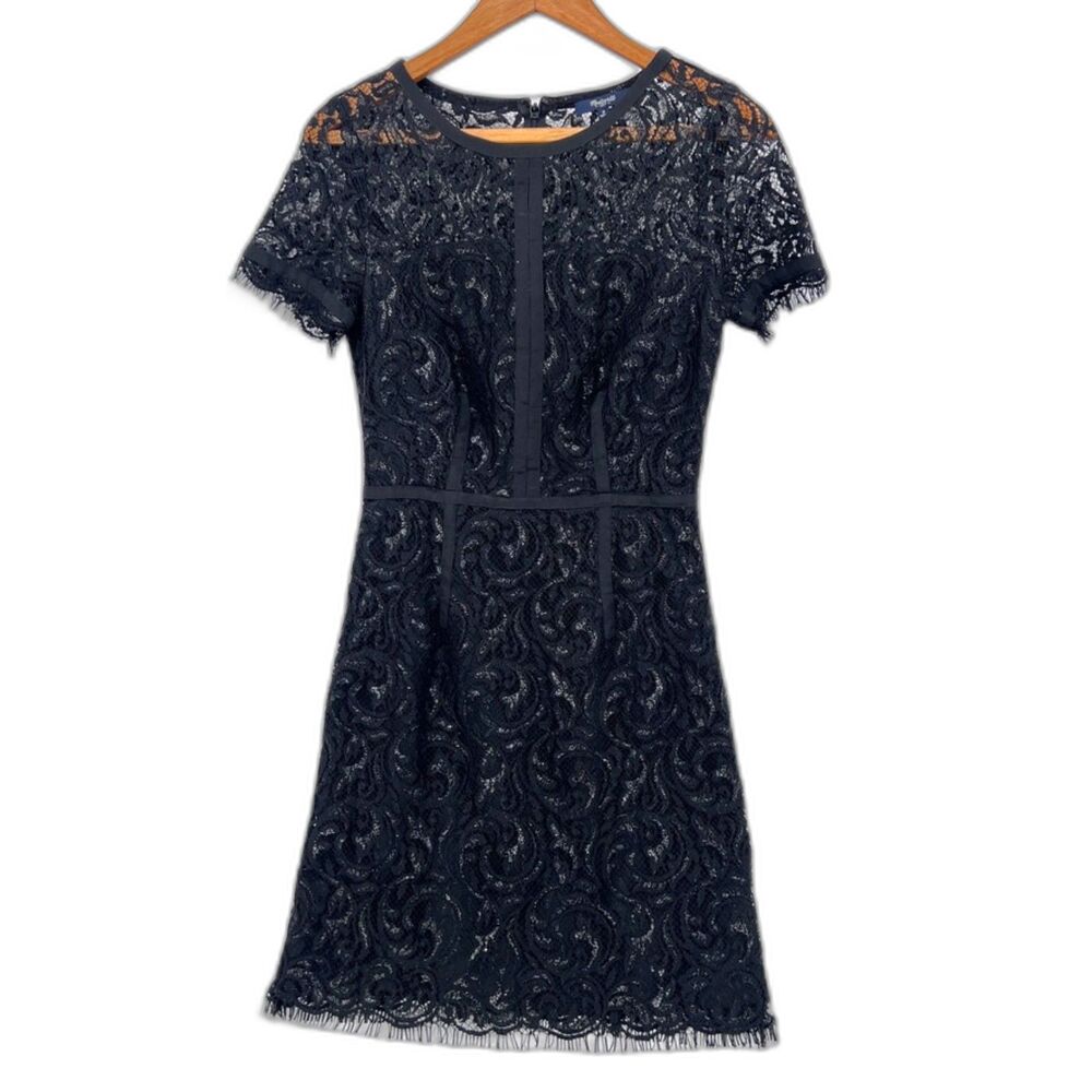 Madewell Black Lace Short Sleeve Fit & Flare Elegant Cocktail Dress Sz 0 Whimsy